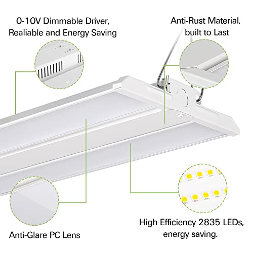 Hykolity 4FT LED Linear High Bay Shop Light, 250W LED Shop Light, 31250lm 125LM/W, 100-277V, 0-10V Dim, 5000K Daylight Linear Hanging Light for Warehouse Workshops