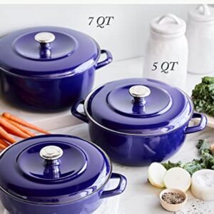 Merten & Storck European Crafted Enameled Iron, Round 7QT Dutch Oven Casserole with Lid, Cobalt Blue