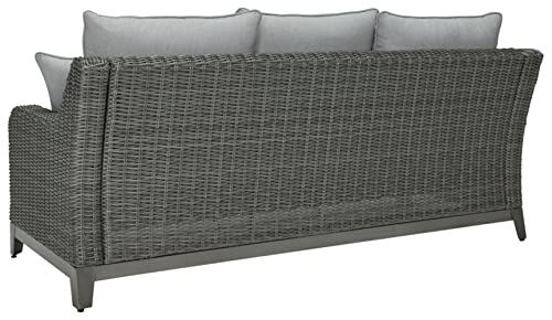 Signature Design by Ashley Outdoor Elite Park Patio Wicker Sofa with Cushion, Gray