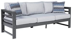 signature design by ashley outdoor amora hdpe patio sofa with cushion, charcoal gray