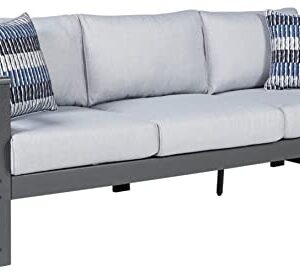 Signature Design by Ashley Outdoor Amora HDPE Patio Sofa with Cushion, Charcoal Gray