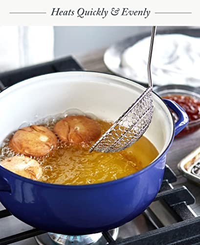 Merten & Storck European Crafted Enameled Iron, Round 7QT Dutch Oven Casserole with Lid, Cobalt Blue