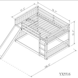 HomSof Solid Wood Full Over Full bunkbed with Slide，Full-Length Safety Guardrails,No Box Spring Needed,Grey