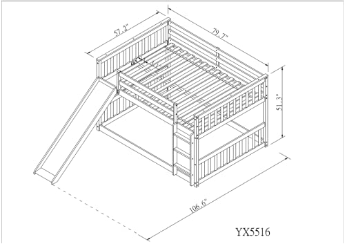 HomSof Solid Wood Full Over Full bunkbed with Slide，Full-Length Safety Guardrails,No Box Spring Needed,Grey