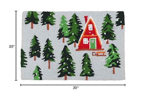 Alpine Chalet Jellybean Accent Rug with Cottage & Trees Winter Themed Rug 20"x30" Doormat