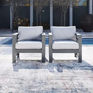 Signature Design by Ashley Outdoor Amora HDPE Patio Lounge Chair, 2 Count, Charcoal Gray