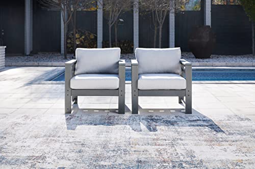 Signature Design by Ashley Outdoor Amora HDPE Patio Lounge Chair, 2 Count, Charcoal Gray