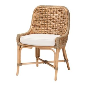 baxton studio kyle modern bohemian natural brown woven rattan dining side chair with cushion