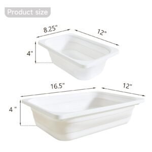 Beright 2 Pack Storage Bins, Collapsible Wash Basin Folding Dish Tub Sink, Space Saving for Dishing, Fruit, and Camping, Hiking and Home, White, 2 in 1 Set