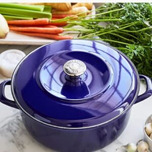 Merten & Storck European Crafted Enameled Iron, Round 7QT Dutch Oven Casserole with Lid, Cobalt Blue