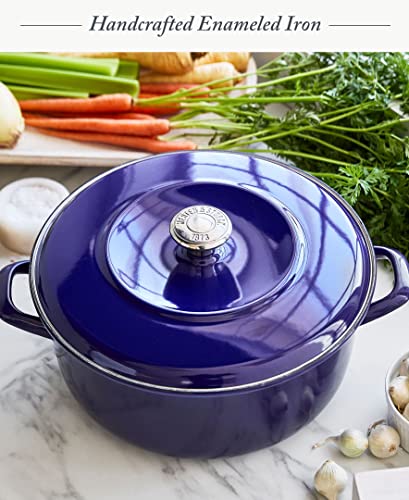 Merten & Storck European Crafted Enameled Iron, Round 7QT Dutch Oven Casserole with Lid, Cobalt Blue