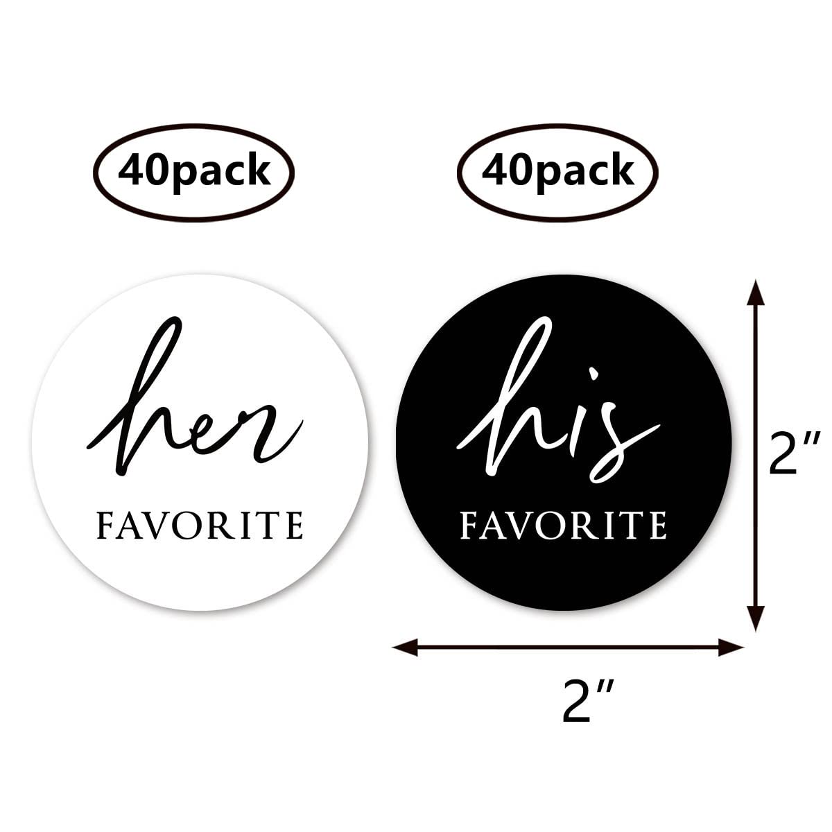 White Black His Her Favorite Stickers, 2 Inch Wedding Bridal Shower Party Favor Labels 80-Pack