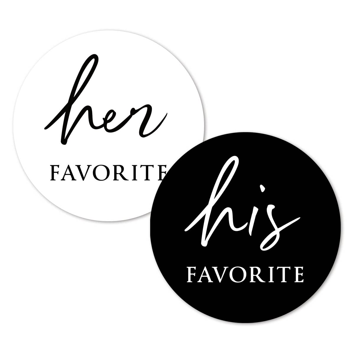 White Black His Her Favorite Stickers, 2 Inch Wedding Bridal Shower Party Favor Labels 80-Pack