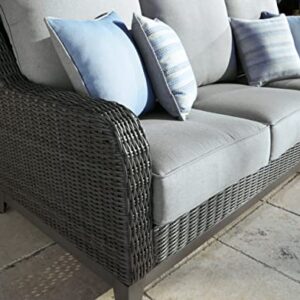 Signature Design by Ashley Outdoor Elite Park Patio Wicker Sofa with Cushion, Gray