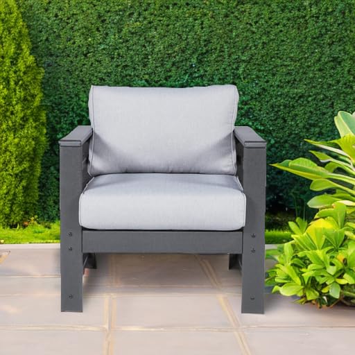 Signature Design by Ashley Outdoor Amora HDPE Patio Lounge Chair, 2 Count, Charcoal Gray