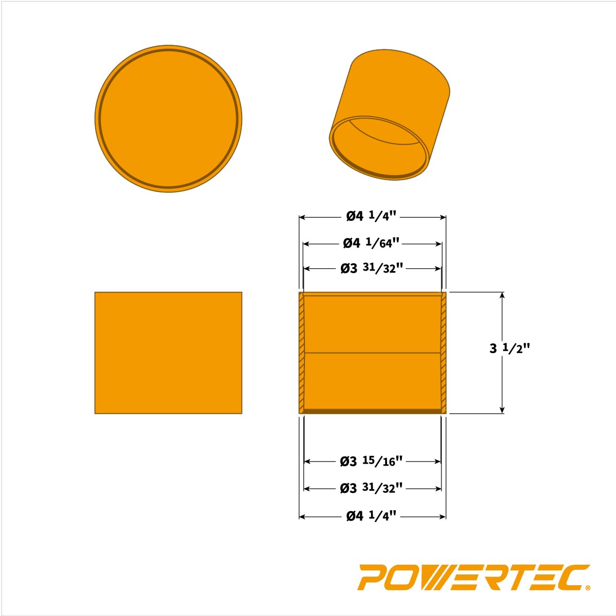 POWERTEC 70113V 4-Inch Dust Collection Coupling for 4" OD Fittings and Adapters, 1 PK