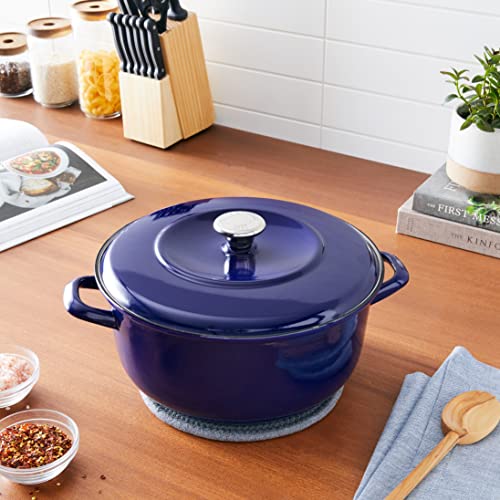 Merten & Storck European Crafted Enameled Iron, Round 7QT Dutch Oven Casserole with Lid, Cobalt Blue