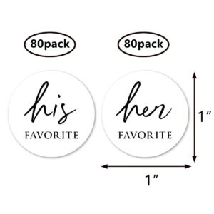 White His Her Favorite Stickers, 1 inch Wedding Bridal Shower Party Favor Labels 160-Pack