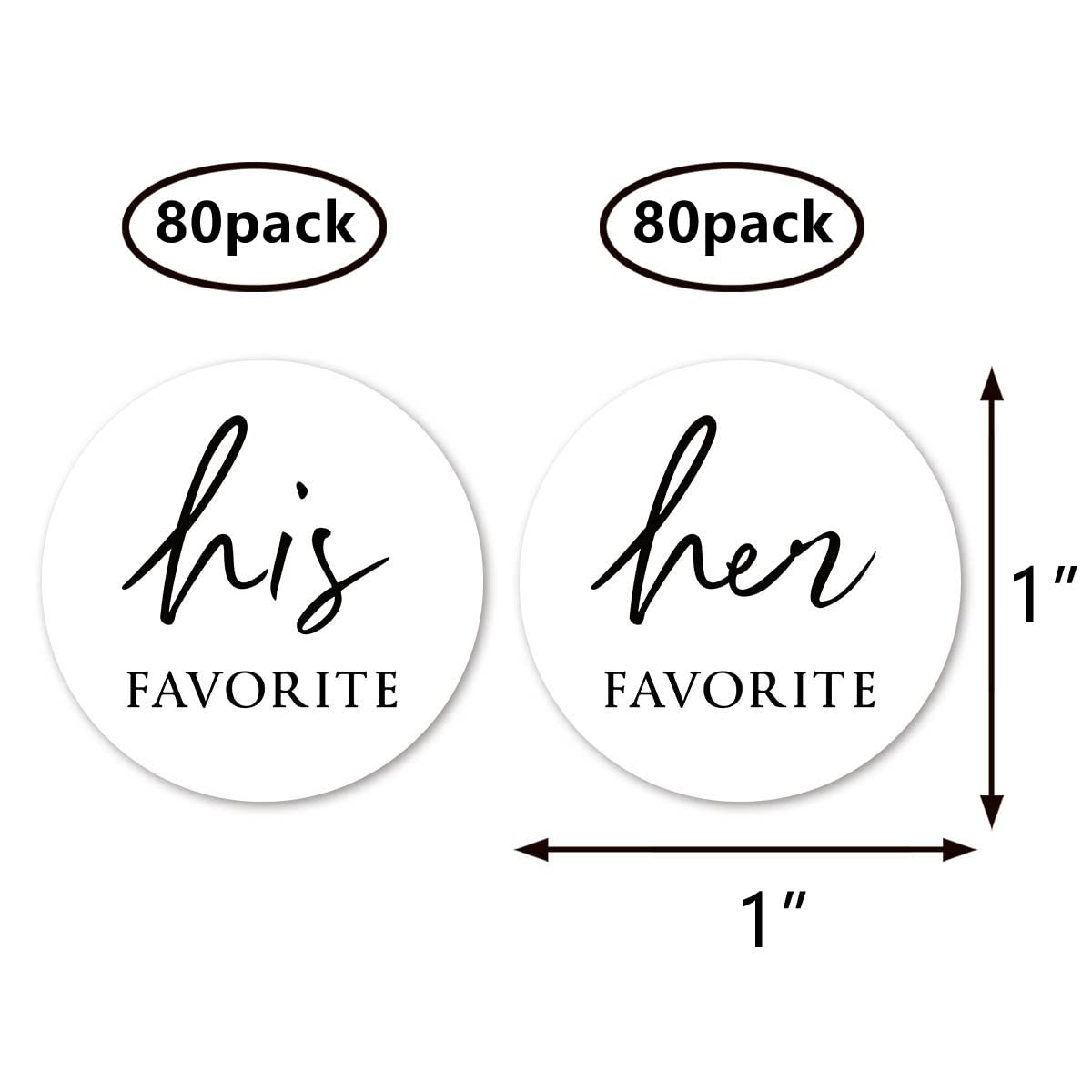 White His Her Favorite Stickers, 1 inch Wedding Bridal Shower Party Favor Labels 160-Pack