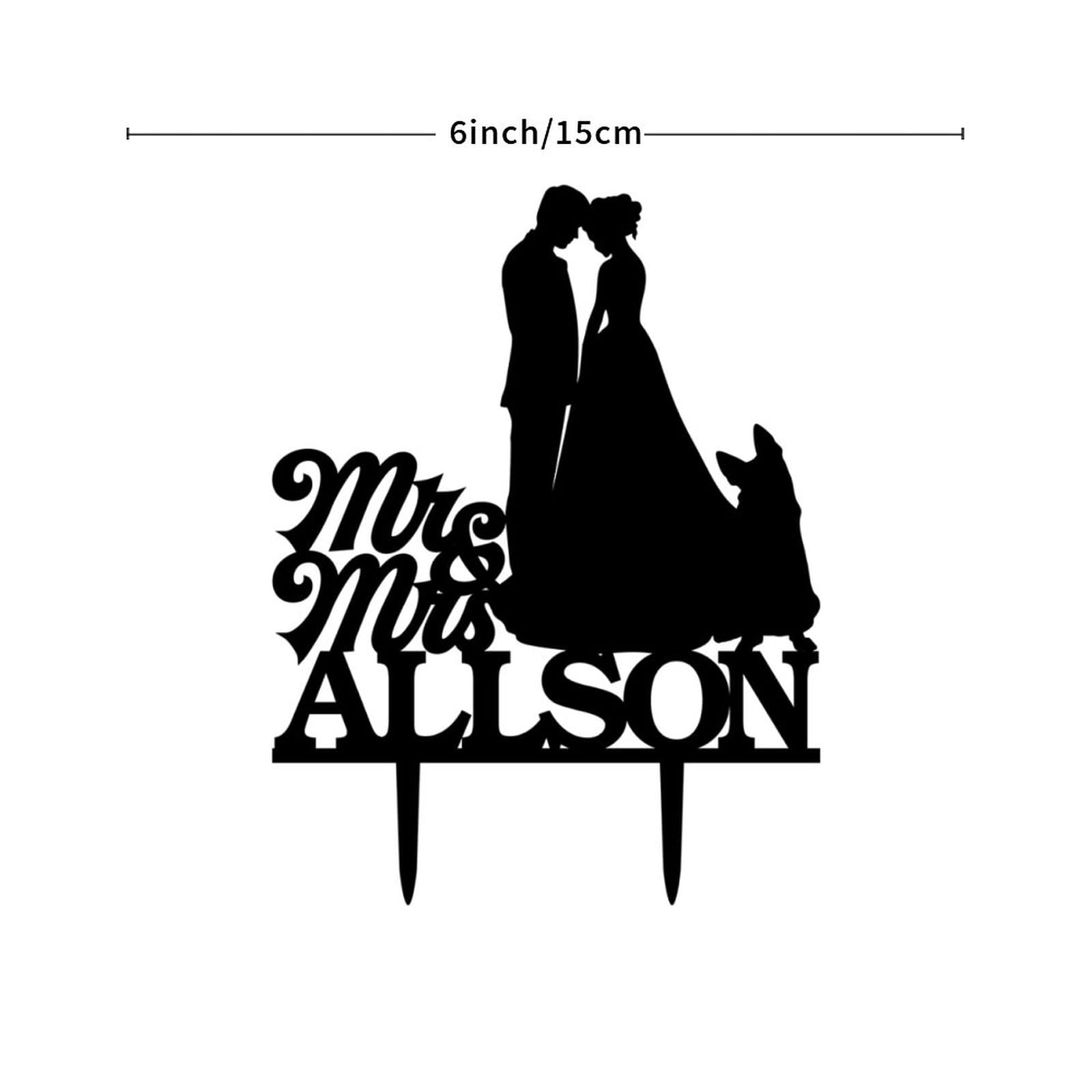 BYRON HOYLE Mr & Mrs Personalised Wedding Cake Topper Bride And Groom Toppers Silhouette Rustic With German Shepherd Dog Black Acrylic Custom (wczmx2fecozc)