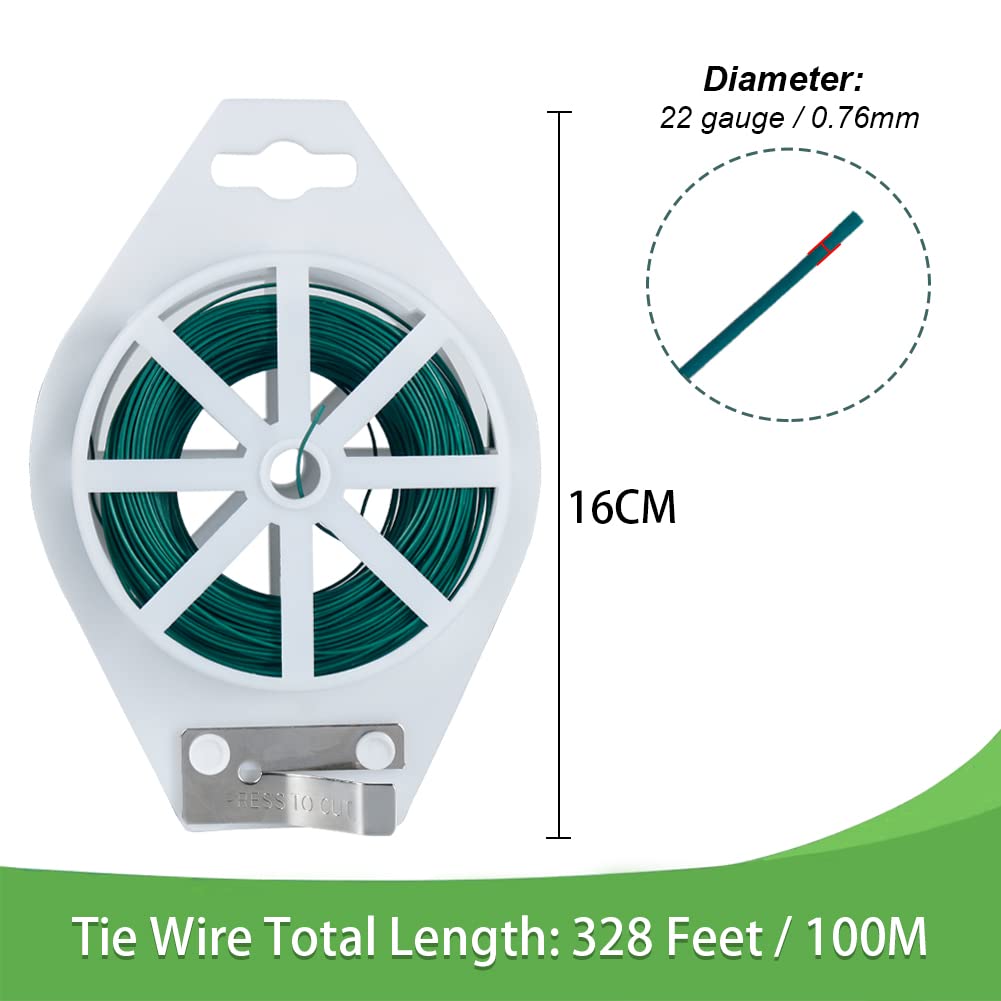 Tenn Well Floral Wire, 328 Feet 22 Gauge Soft Craft Wire for Wreaths, Green Florist Wire with Built-in Cutter for Flower Arrangements, Wreath Making, Christmas Ornaments, Gardening, Crafts