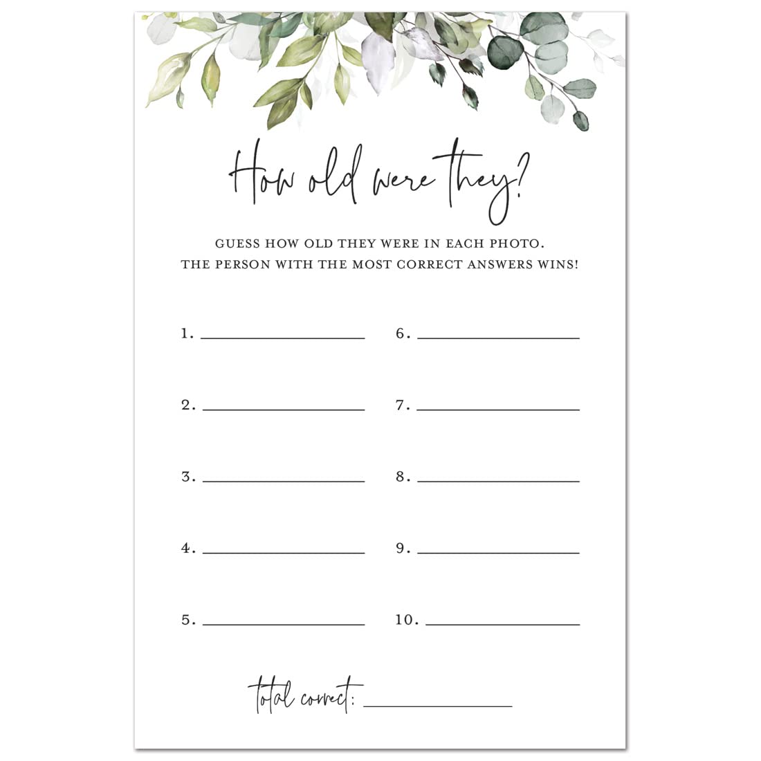 InvitationHouse How Old Were They Bridal Shower Game, Baby Shower Game - 48 Cards (Greenery)