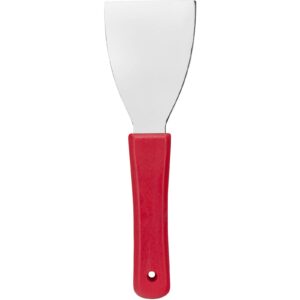 sparta steel handheld scraper kitchen scraper tool with food-safe plastic handle for griddles, pans, pots, and cutting boards in commercial settings, stainless steel, 3 inches, red