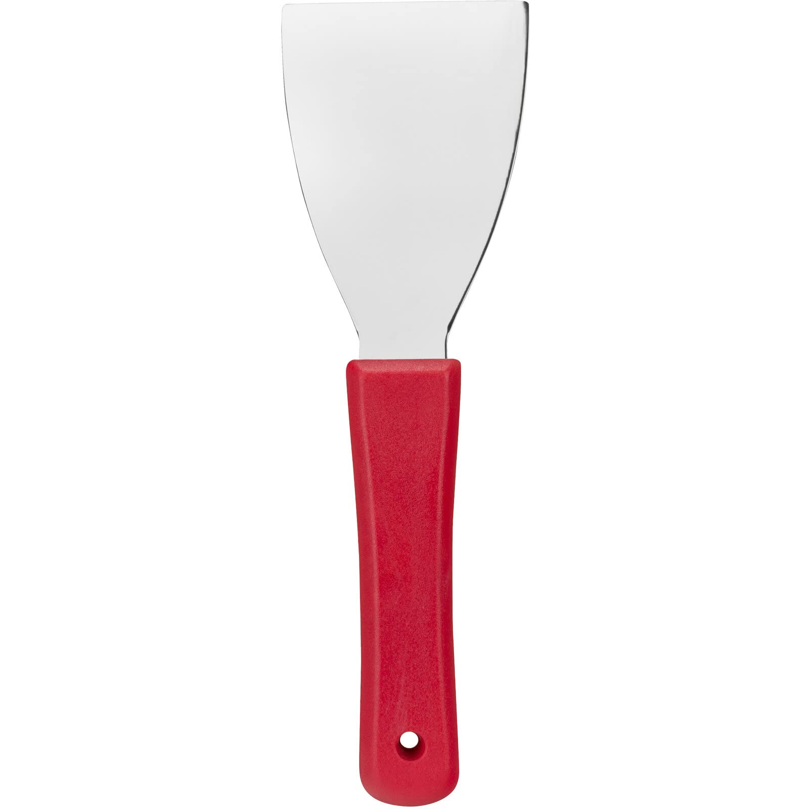 SPARTA Steel Handheld Scraper Kitchen Scraper Tool with Food-Safe Plastic Handle for Griddles, Pans, Pots, and Cutting Boards in Commercial Settings, Stainless Steel, 3 Inches, Red