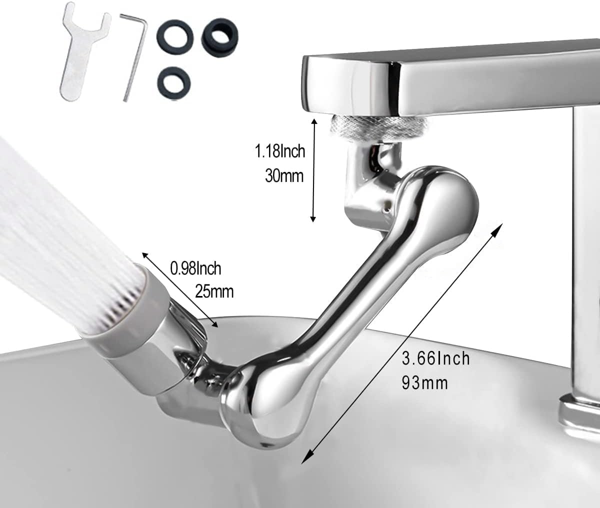 DAPAGENY 1080° Rotating Faucet Aerator Universal Splash Filter 1080 Degree Big Angle Swivel Extender Kitchen Tap Extend Bathroom Sink Gargle Face Wash Faucets Bubbler (Single Mode), 4.33''x2.2''x2''