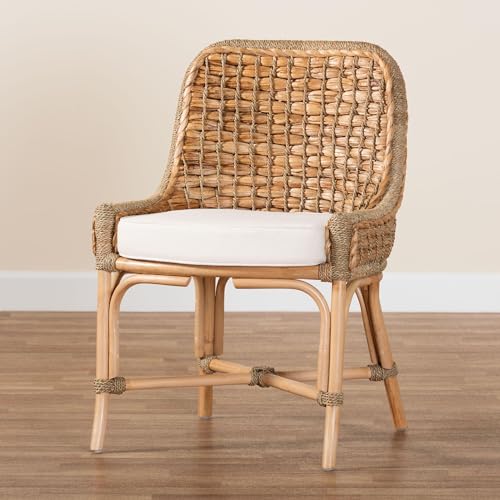 Baxton Studio Kyle Modern Bohemian Natural Brown Woven Rattan Dining Side Chair With Cushion