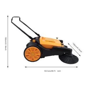 Industrial Floor Sweeper Machine 41" Hand Push Sweeper Broom Large Area Outdoor Commercial Walk Behind Sweeper Cleaning Tool with 14.5 Gal Trash Bin for Garage, Driveway, Hotel