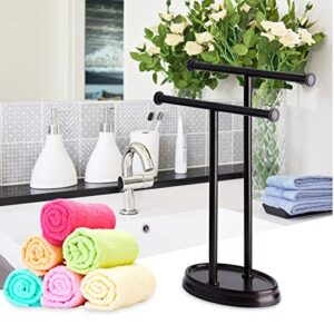 Freestanding Bath Towel Rack, 304 Stainless Steel Bathroom Towel Bar, T-Shape Hand Towel Holder Stand, Multifunction Towel Storage for Kitchen Hotel Lavatory,Black