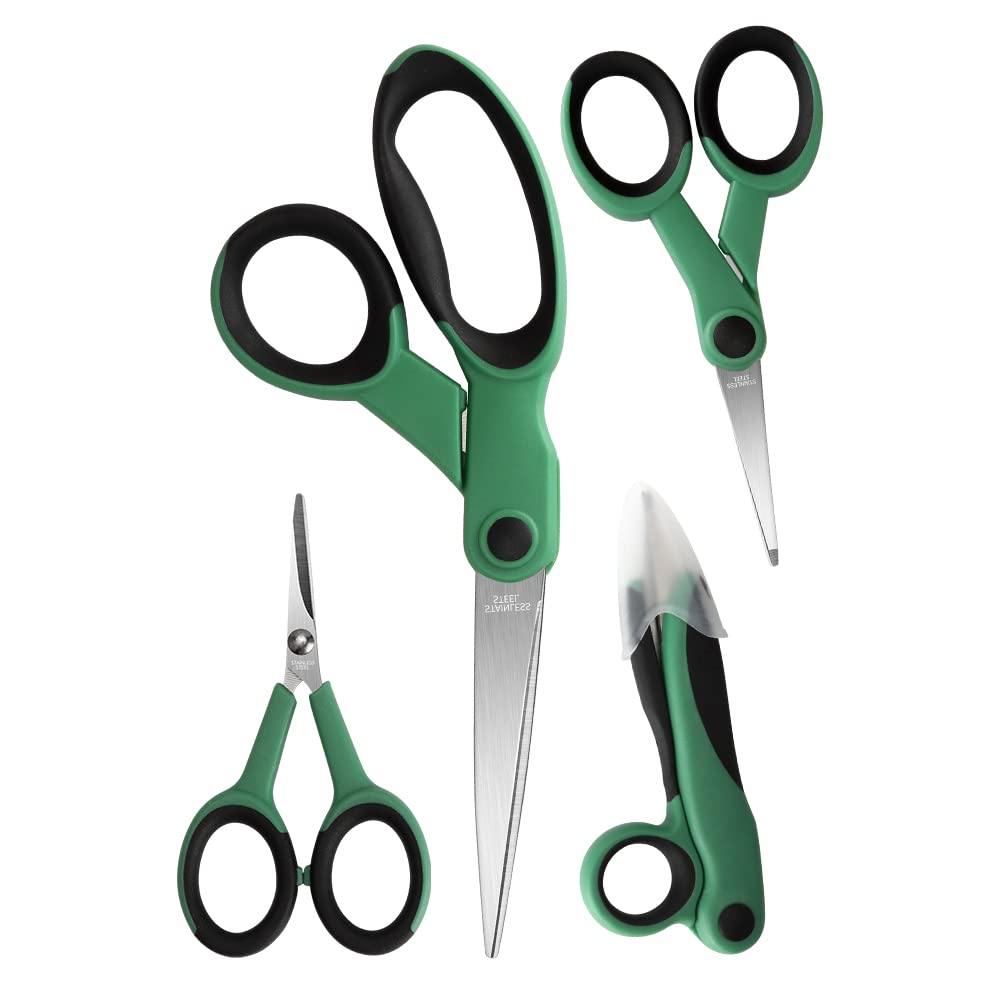 Chevining Fabric Scissors Professional Sewing Scissors For Fabric Cutting Contains 1 Fabric Scissor 1 Detail Scissor 1 Embroidery Scissor and 1 Thread Scissor Green*