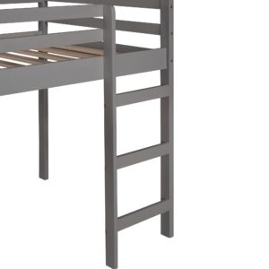 Harper & Bright Designs Twin Size Loft Bed with Slide, Kids House Bed with Slide, Solid Wood Bed Frame for Kids Girls & Boys, Gray