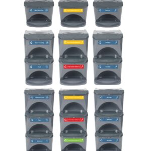 Glasdon Nexus Stack 8G Battery Recycling Bin (Dark Gray, Blue Battery Recycling Decals) – Compact 8-Gallon Stackable Battery Recycle Containers – 1 x 8-Gallon Multi-Waste Battery Bin