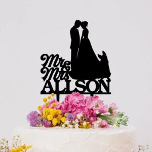 BYRON HOYLE Mr & Mrs Personalised Wedding Cake Topper Bride And Groom Toppers Silhouette Rustic With German Shepherd Dog Black Acrylic Custom (wczmx2fecozc)