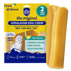 himalayan dog chew original yak cheese dog chews, 100% natural, long lasting, gluten free, healthy & safe dog treats, lactose & grain free, protein rich, mixed sizes, 2 sticks (521139)