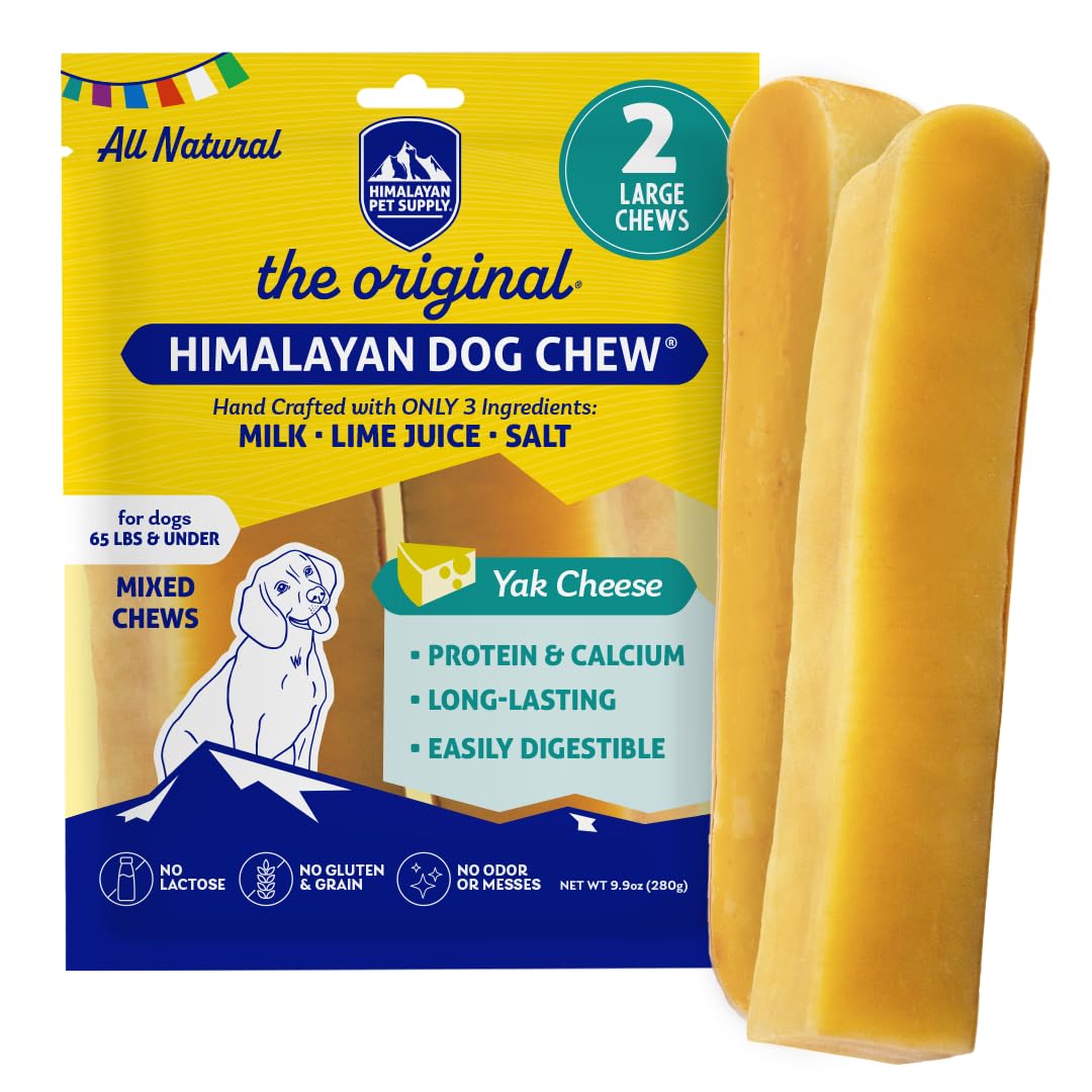 Himalayan Dog Chew Original Yak Cheese Dog Chews, 100% Natural, Long Lasting, Gluten Free, Healthy & Safe Dog Treats, Lactose & Grain Free, Protein Rich, Mixed Sizes, 2 Sticks (521139)