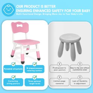 JIAOQIU Kids Chair Height Adjustable Toddler Chair Max Load 220LBS Plastic Indoor Outdoor Chair for Children Age 1-6 School Home Daycare Use Pink