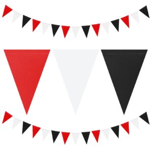 White Red and Black Party-Decorations - 2Pack Triangle Paper Pennant Banner Flags Birthday Wedding Graduation Bachelorette Decor