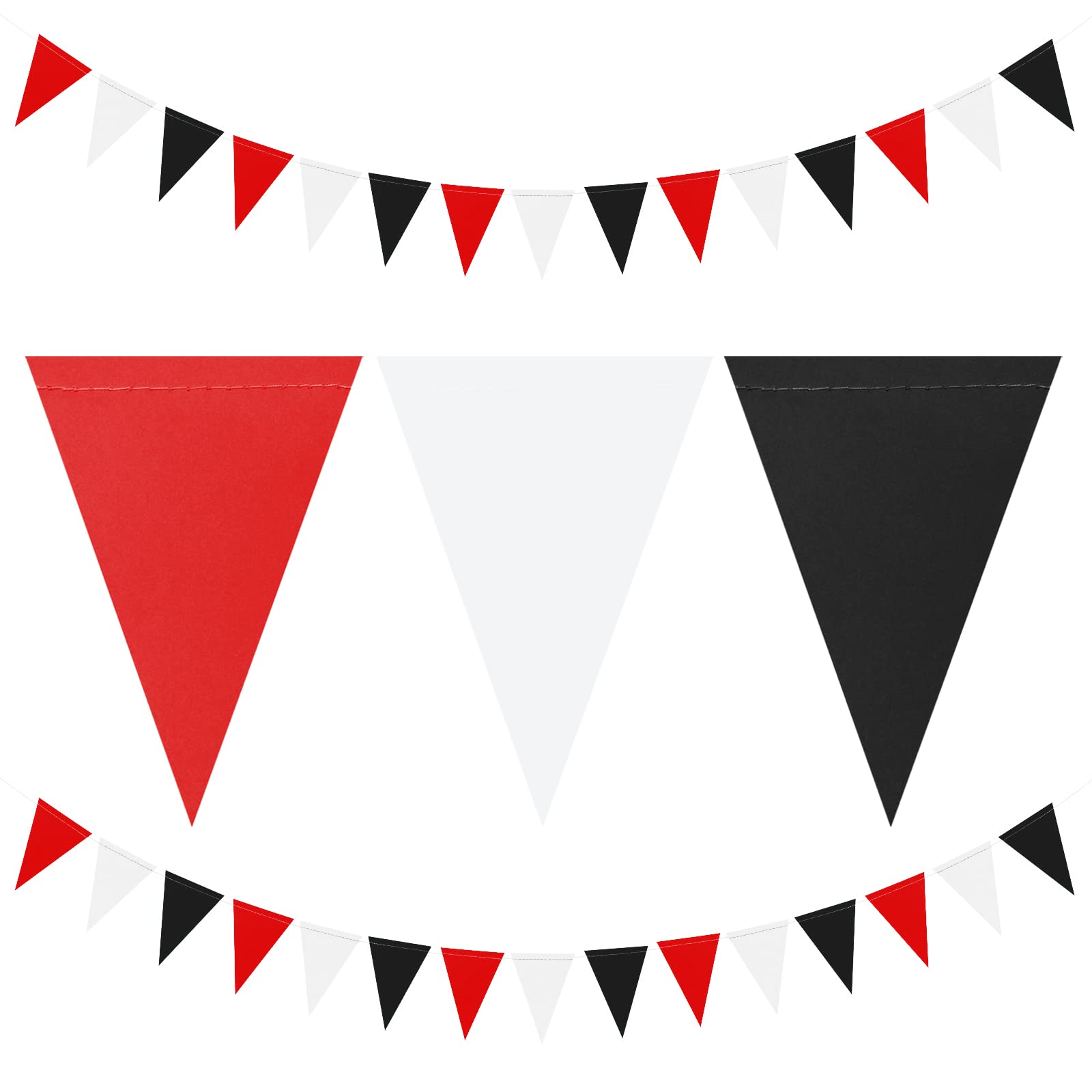 White Red and Black Party-Decorations - 2Pack Triangle Paper Pennant Banner Flags Birthday Wedding Graduation Bachelorette Decor