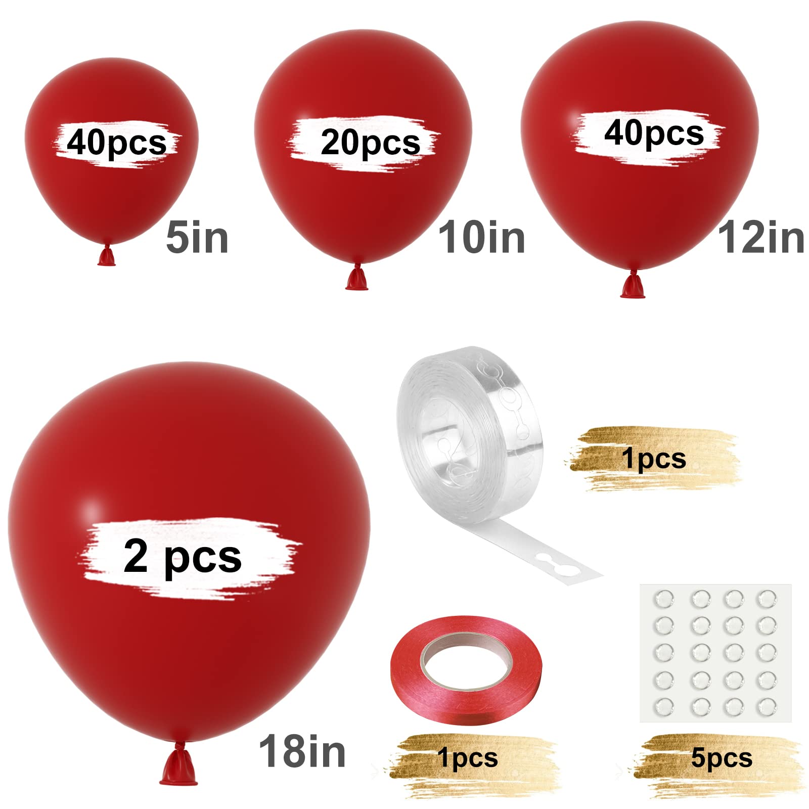 TUPARKA Red Balloons 102 Pcs Balloons Garland Arch Kit 5 10 12 18 Inch Matte Red Party Balloons for Birthday Bride Baby Shower Wedding Party Décor