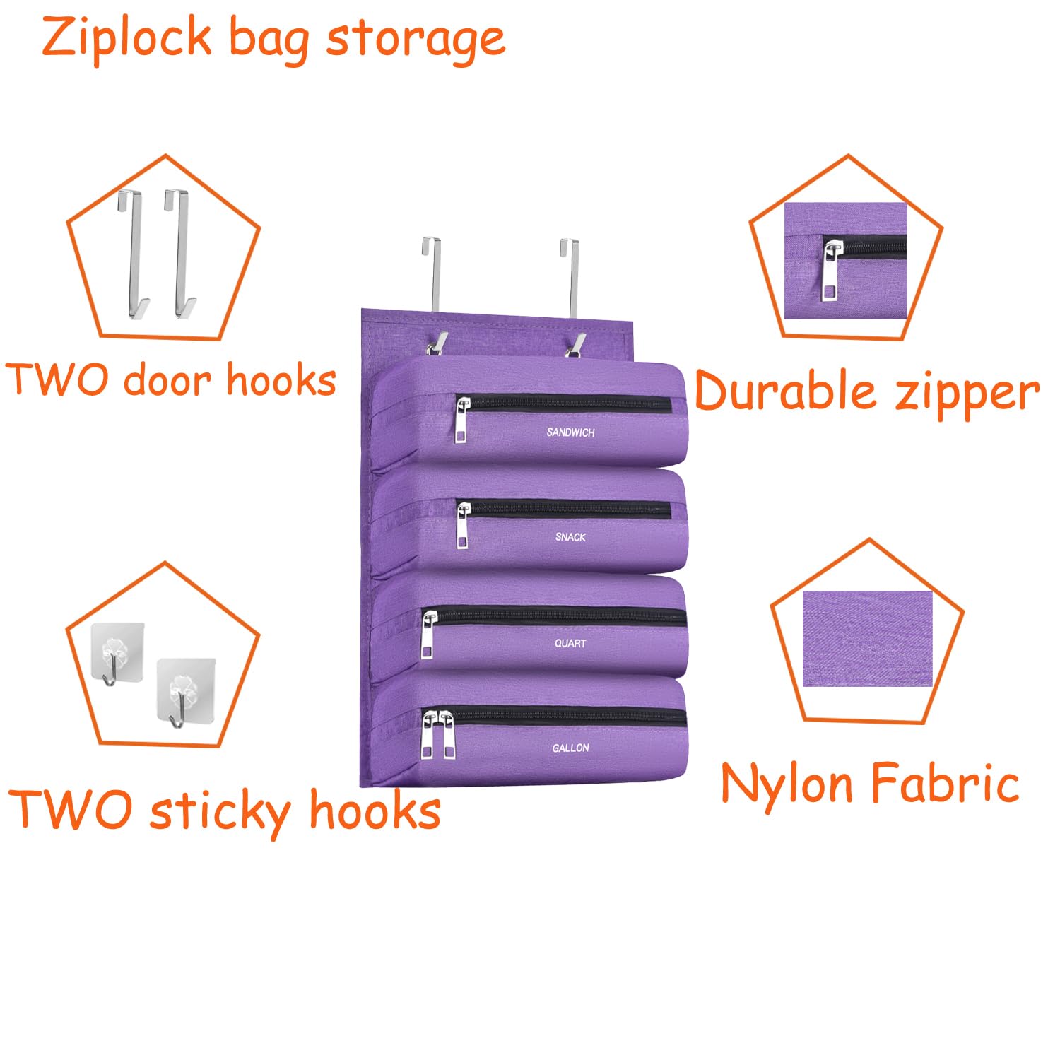 Ziplock Bag Organizer Compatible with Ziploc Gallon, Quart, Sandwich & Snack Food Storage Bag, Kitchen Plastic Bag Storage Organizer for Kitchen RV Camper (Purple)