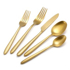 deacory silverware set flatware set matte gold cutlery set brushed finished heavy brass drip handle stainless steel 20 pieces service for 4