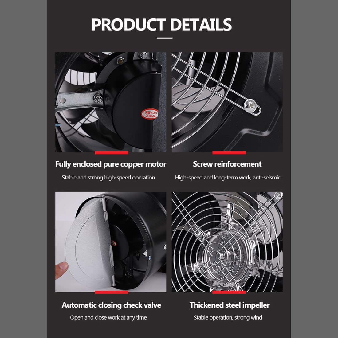 ACEDUROBLA 4 inch Exhaust Fan Metal Iron Ventilation Extractor, Silence with Anti-backflow Check Valve Window and Wall Mount Vent Fans for Home Office Kitchen Bathroom Grow Tent Garage