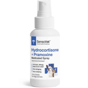 sensovet hydrocortisone & pramoxine medicated spray for dogs & cats - itch relief, insect bites, hot spots (4oz)