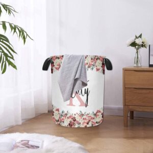 Custom Name Laundry Hamper, Personalized Dirty Clothes Hamper Basket with Name for Bathroom Bedrooms, Customized Name Circular Hamper with Handles Gifts for Boys Girls Men Women 15.7 * 19.6inch