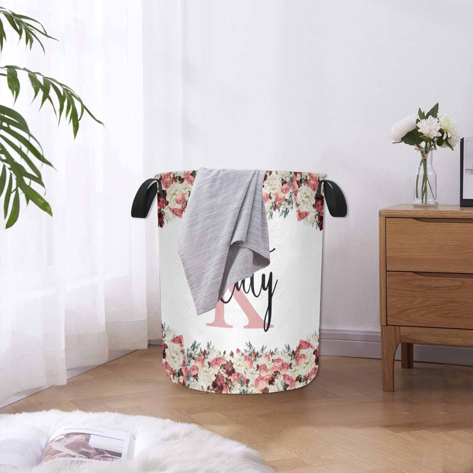 Custom Name Laundry Hamper, Personalized Dirty Clothes Hamper Basket with Name for Bathroom Bedrooms, Customized Name Circular Hamper with Handles Gifts for Boys Girls Men Women 15.7 * 19.6inch