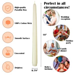 CoCo-Life Ivory 10 Inch Taper Candles, 20 Packs Unscented Dripless Tall 8 Hours Burning Candlesticks for Dinner, Wedding