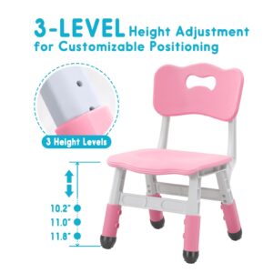 JIAOQIU Kids Chair Height Adjustable Toddler Chair Max Load 220LBS Plastic Indoor Outdoor Chair for Children Age 1-6 School Home Daycare Use Pink